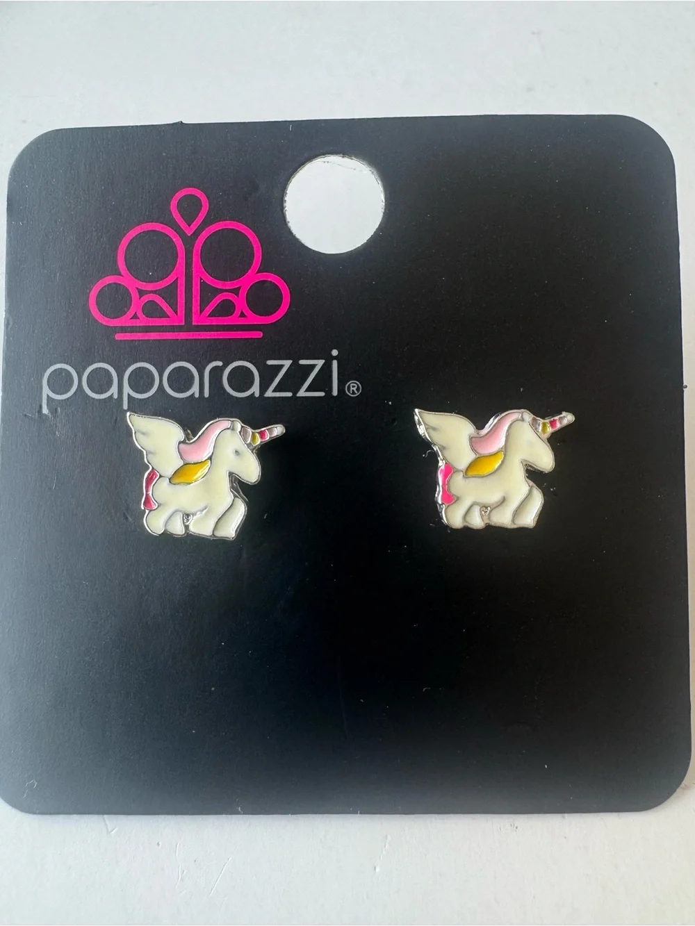 Paparazzi White Unicorn Wing Stud Earrings - Cute Pink & Yellow Accents NWT